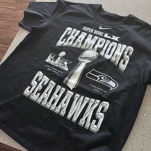 Nike Super Bowl LX Champions Seahawks T-Shirt - Black and Silver - Men’s XL